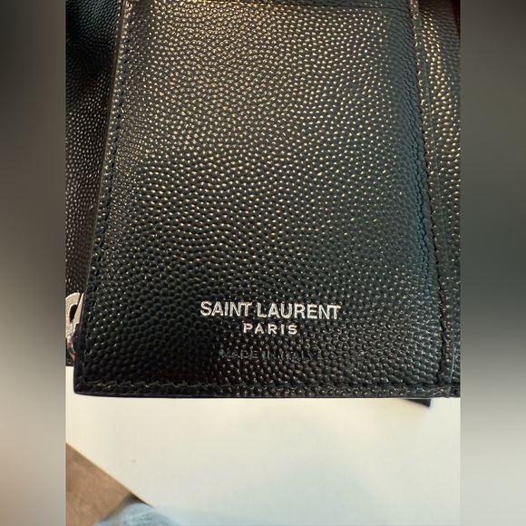 Saint Laurent * YSL Silver* Grain de Poudre Monogram Compact Tri-Fold Wallet - Picture 13 of 16